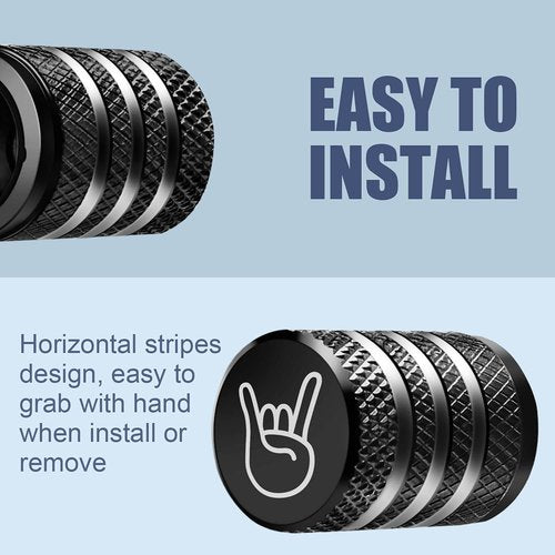 Tire Valve Stem Cap Cover - (5 Pack) Tire Air Cap Metal with Plastic Liner Corrosion Resistant Leak-Proof Rock and Roll for Car Truck Motorcycle Bike Black