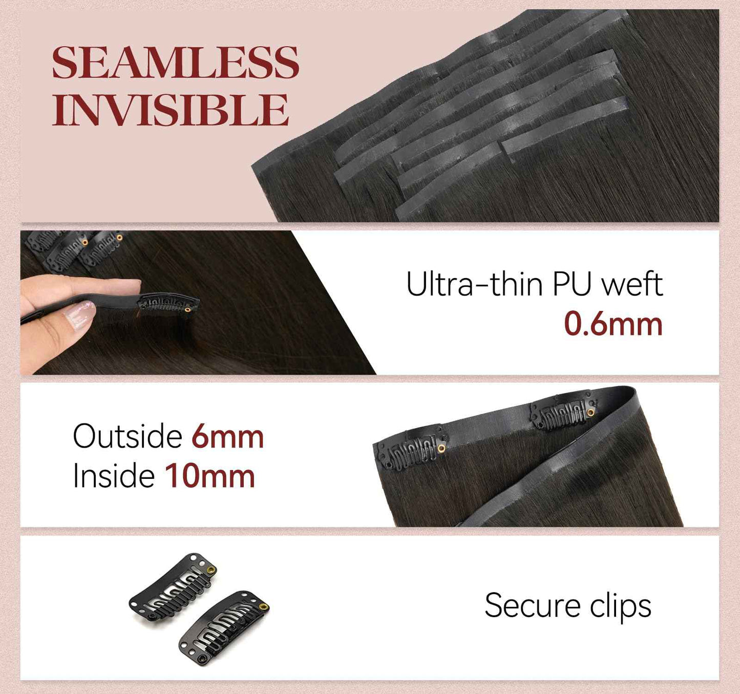 LOVELINE Seamless Clip in Hair Extensions Real Human Hair, Luxury Remy Human Hair Extensions Clip ins for Women, 24 Inch 110g 7Pcs, Off Black