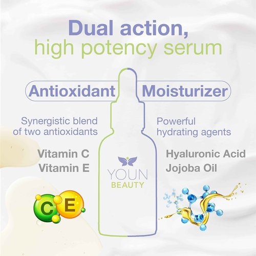 YOUN Beauty 20% Vitamin C Face Serum with Hyaluronic Acid, Ferulic Acid & Vitamin E by Holistic Plastic Surgeon Dr. Anthony Youn | Antioxidant Serum for Face for Skin Hydration, 60 ml