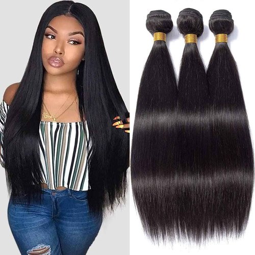 26 28 30 Inch #1B Straight Bundles Human Hair 3 Bundles Brazilian Remy Hair 100 Grams/Bundle 10A Grade Unprocessed Virgin Hairs Straight Bundle Weaves Extensions