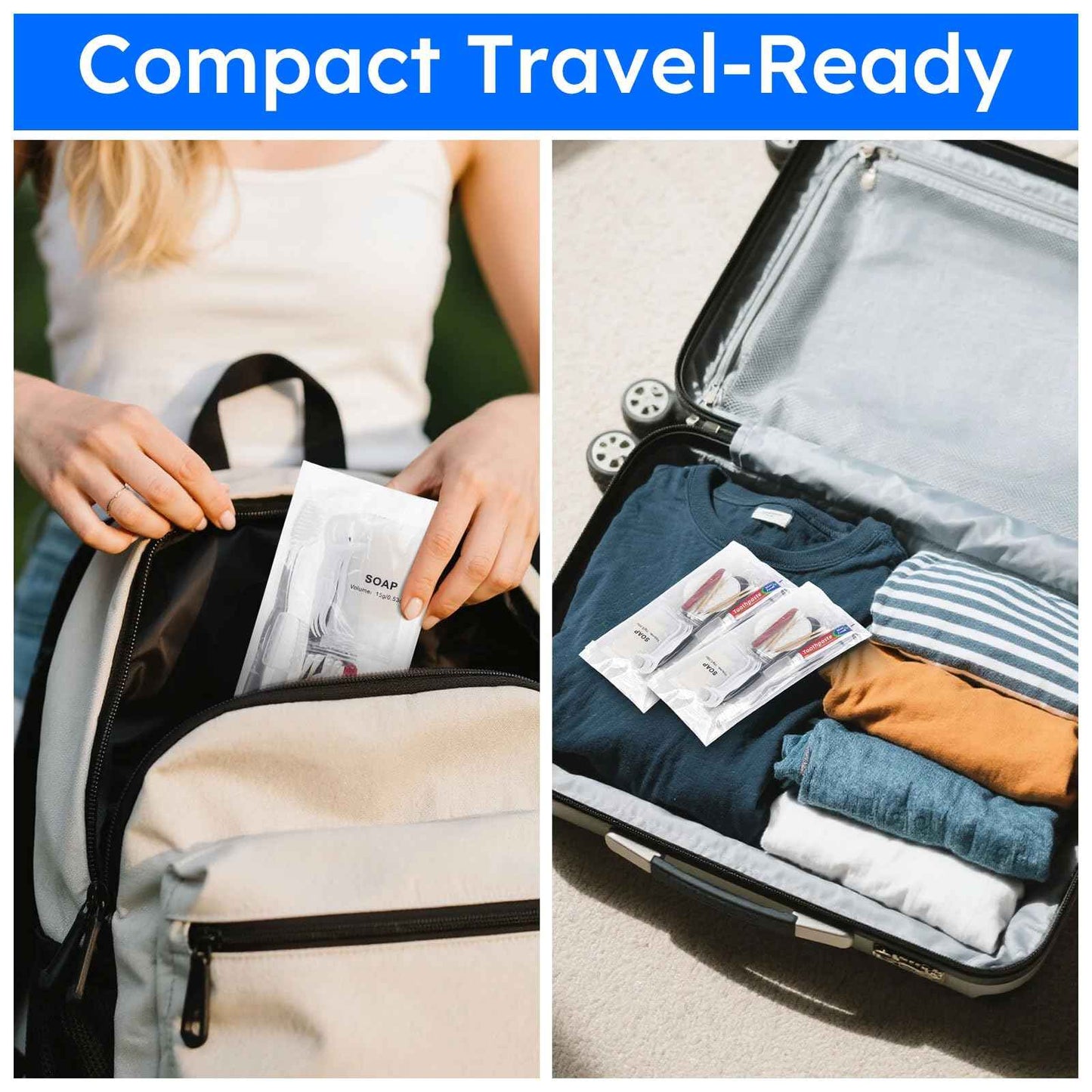 LLHQAMT Travel Toothbrush Kit, Hygiene Kit Comes in A Double Sealed Individual Package, Personal Hygiene Kit for Hotel, Camping, Home and Travel (50 Set)