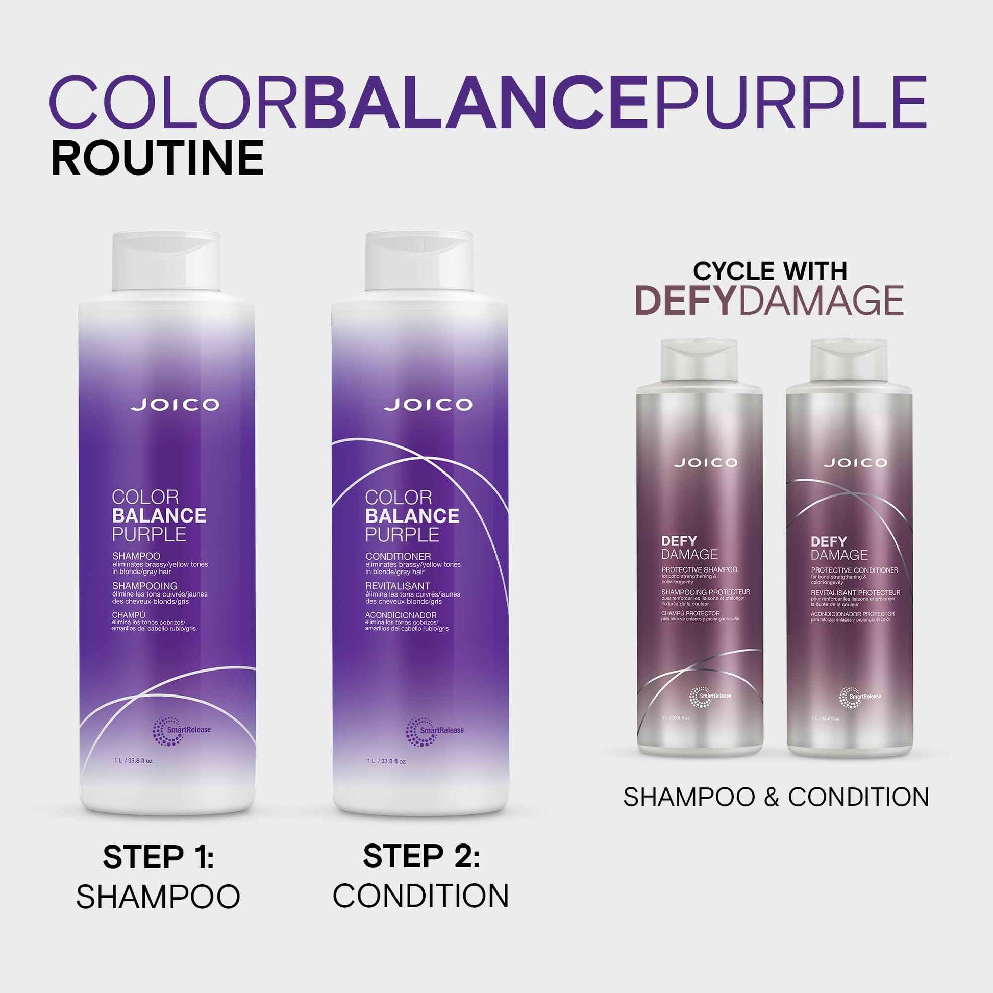 Joico Color Balance Purple Shampoo and Conditioner | For Cool Blonde or Gray Hair | Eliminate Brassy Yellow Tones | Boost Color Vibrancy & Shine | UV Protection | With Rosehip Oil & Green Tea Extract