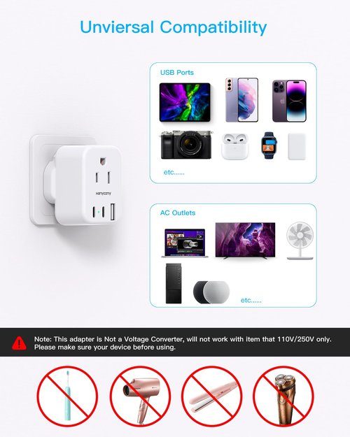 US to UK Ireland Travel Plug Adapter, HANYCONY Type G Travel Adapter 2 Outlets 3 USB Ports(2USB C), UK Power Adapter Converter for USA to Dubai England London Scotland British Kenya Irish Hongkong