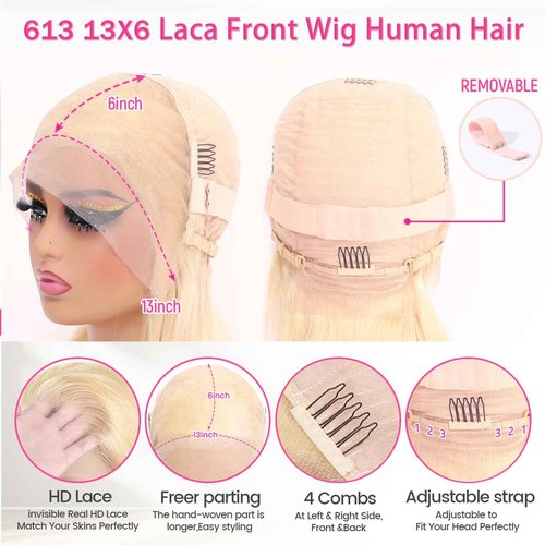 raztcrb 613 Lace Front Wig Human Hair 13x6 Blonde Wig Human Hair 613 Body Wave HD Lace Frontal Wigs Human Hair Pre Plucked Blonde Lace Front Wigs for Women 30 inch