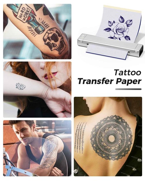 Phomemo M08F Bluetooth Tattoo Stencil Printer & Tattoo Transfer Paper - 110 Sheets A4 Size Portable Stencil Printer for Tattooing, Compatible with Smartphone & PC, Silver