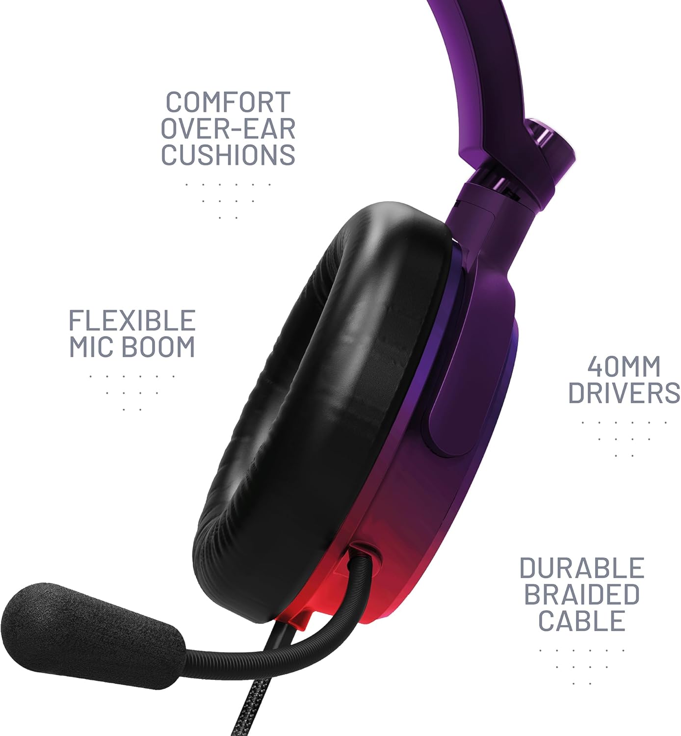 4Gamers C6-100 Gaming Headset Strike - Red & Purple, Compatible with Xbox, PS4, PS5, Switch, PC, Mobile and Tablet