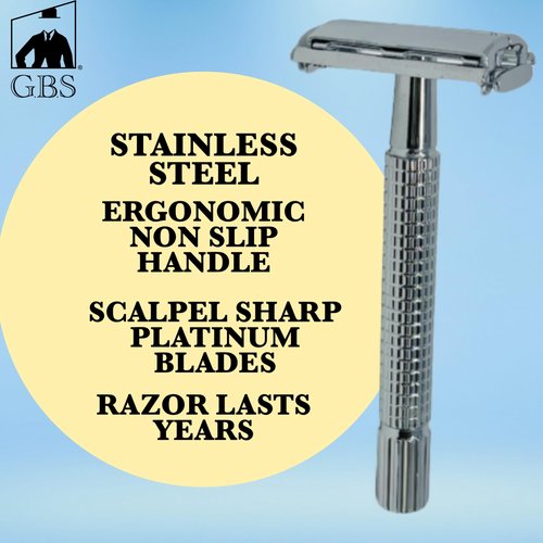 G.B.S Shaving Gift Set, Long Handle Double Edge Safety Razor, Alum Aftershave Block, Chrome Bowl with Natural Shave Soap, Shaving Brush Grooming Kit for Men