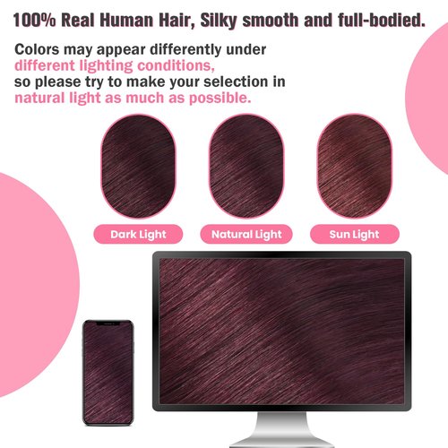 Aison Wine Red Tape in Hair Extensions Human Hair 100% Remy Extensions Silky Straight for Women 20 Pcs/Package(22Inch #99j 60g)