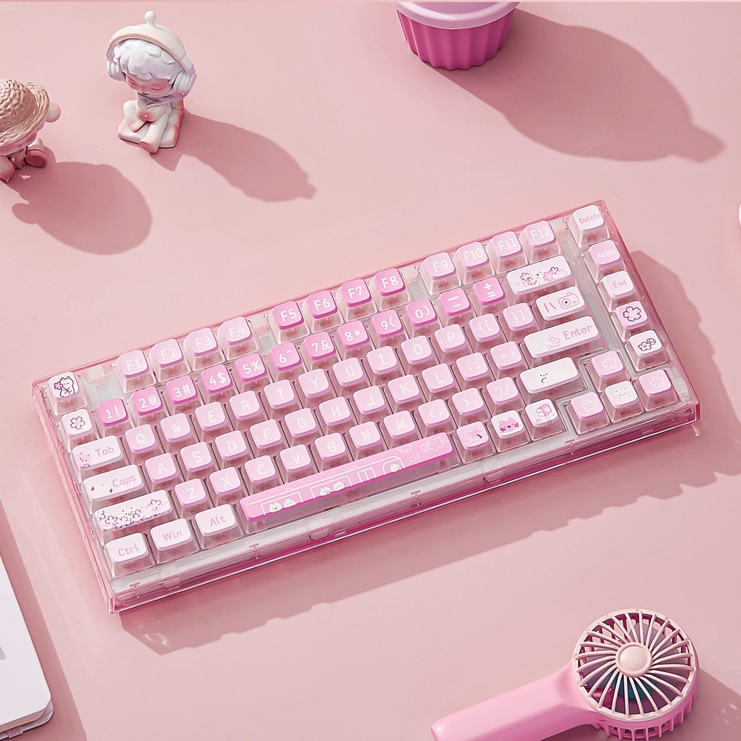 YUNZII X75 PRO 82 Key Wireless Hot Swappable Mechanical Gaming Keyboard with Transparent Keycaps,BT5.0/2.4G/USB-C, Gasket Mount Keyboard,for Windows/Mac (Kailh Jellyfish Switch, Wireless-Pink)