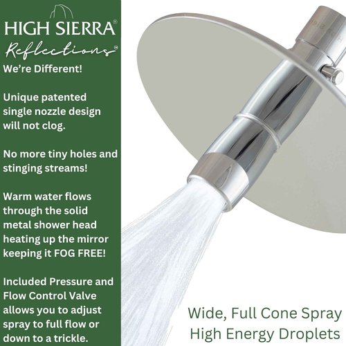 High Sierra® NEW Gen 3 'Reflections' Solid Metal 2.0 GPM. High Efficiency High Pressure Shower Head & Self-Heating 6” Fogless Mirror In One - Oil Rubbed Bronze Finish