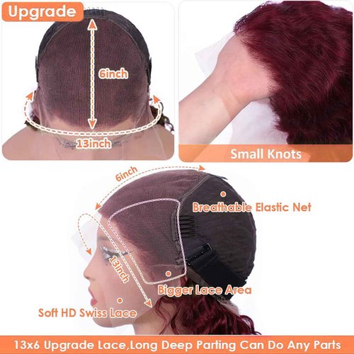 Cfaimity Reddish Brown Lace Front Wigs Human Hair 13x6 Reddish Curly Lace Front Wig 180 Density Deep Wave HD Lace Frontal Wigs Pre Plucked for Women burgundy 33# Colored Human Hair wig 18inch