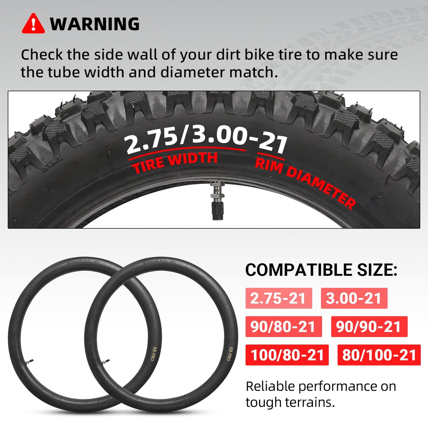 2.75/3.00-21” Replacement Inner Tube 80/100-21(300/325-21) with TR4 Staight Valve Stem, Fits Motorcycle with 21'' Tires (2-Pack) - Made from Heavy Duty, Thick Premium Rubber