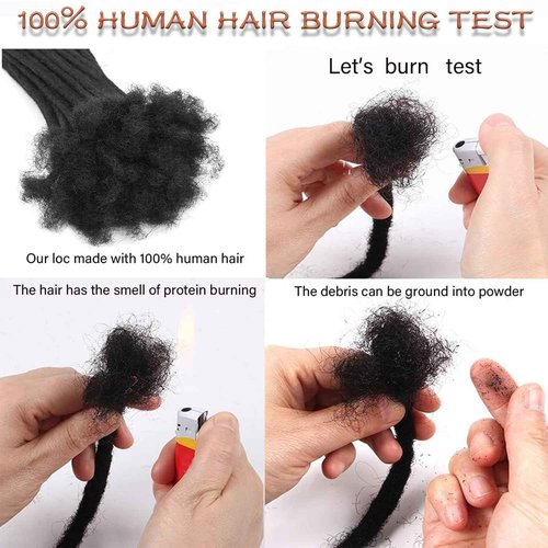 FEHOKA 0.6cm Human Hair Locs Extensions 8 Inch 60 Str Loc Extension Black 100% FUll Handmade Human Hair Dreadlock Extension for Woman/Man/Kids Human Hair Locks Can be Curly and Dyed