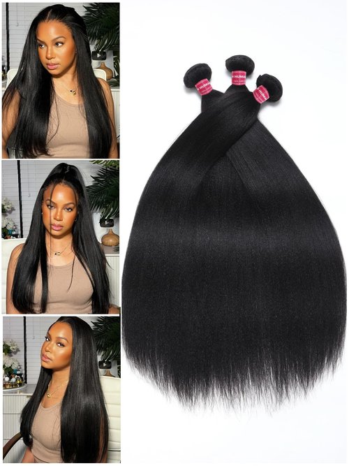 Julia Hair 12A Yaki Straight Human Hair 1 Bundles 20 Inch Unprocessed Virgin Real Human Hair Weave Extensions for Women Clip in Kinky Straight Wig Bundles Natural Black