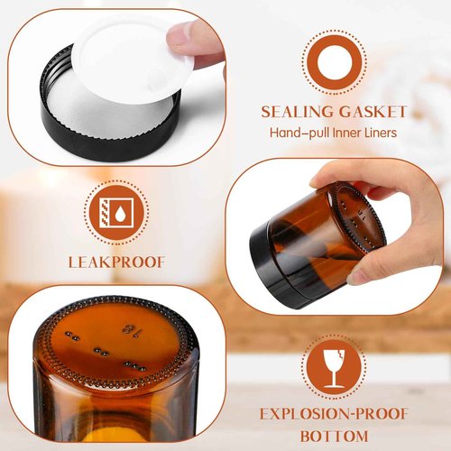 Norme 64 Pcs 4 oz Glass Jars with Lids Leakproof Round Airtight Empty Cosmetic Jars with Inner Liners Lid for Storing Lotions Powder Ointments Candle Making Tins (Black,Amber)