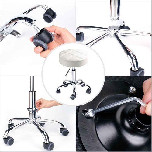 Leopard Round Rolling Stools, Adjustable Work Medical Stool with Wheels (White)