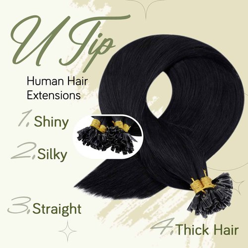 RUNATURE Bundles Purple U Tip Hair Extensions Human Hair 22 Inch 25g 25 Strands and Black U Tip Keratin Hair Extensions Human Hair 24 Inch #1 50g 50 Strands