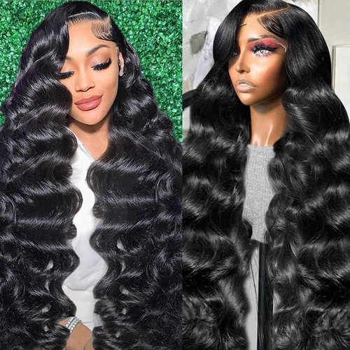 VKVL 32 Inch Body Wave Lace Front Wigs Human Hair Pre Plucked 13x4 HD Lace Frontal Wigs Human Hair 200 Density Glueless Wigs Human Hair with Baby Hair Natural Black