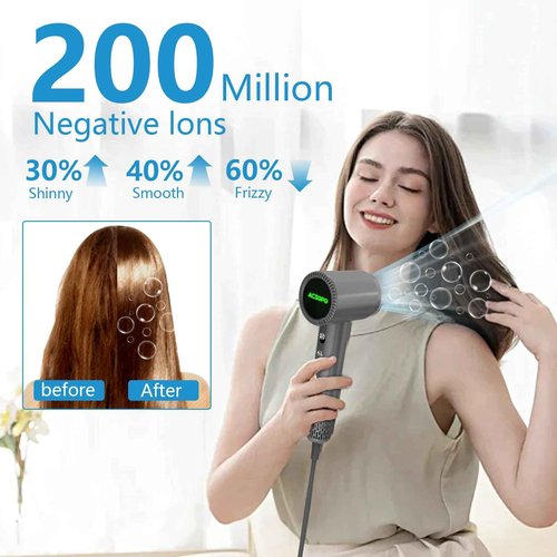 ACSGPG Hair Dryer - 110000 RPM High-Speed Brushless Negative Ionic Hair Blow Dryer - Fast Drying, Low Noise, Lightweight & Thermo Control - Hairdryer with 360° Magnetic Nozzle for Home, Travel(Gray)