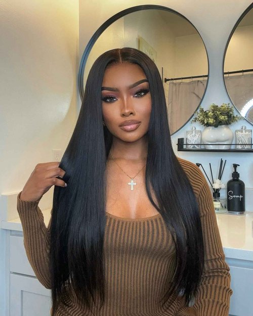 BLY Silky Straight Bundles Human Hair 100% Unprocessed Virgin Hair for Women 14 16 18 Inch Natural Black Soft Straight Hair Extensions 3 Bundles