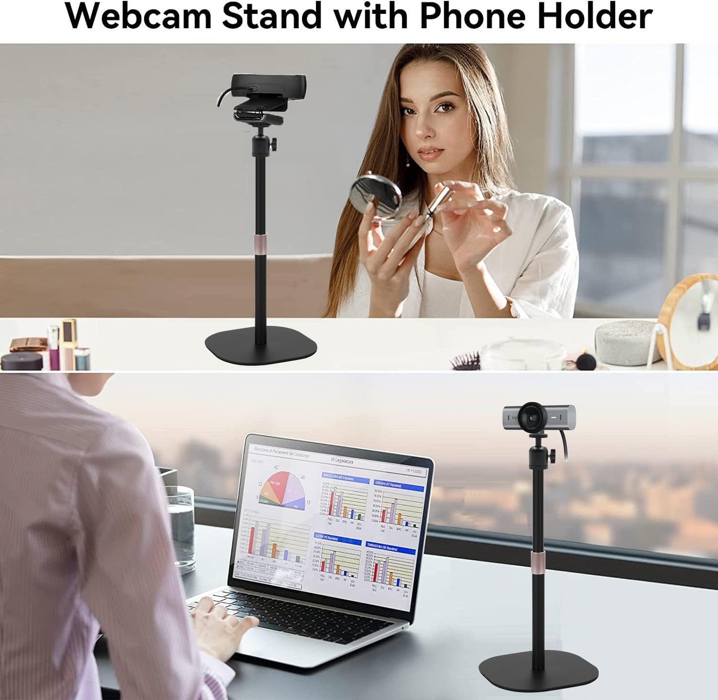 AceTaken Heavy-Duty Webcam Stand, Tabletop Webcam Tripod Holder Compatible with Logitech MX Brio 4K,Brio pro X 4K,Brio 501,C920x,C922x,C930,C925-E,C615 Webcams