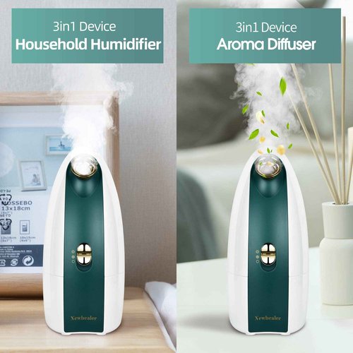 Newbealer Facial Steamer, 3in1 Aromatherapy Face Humidifier, 20 Min Hot & 60 Min Cold Nano Ionic Steam, 180ml Sinuses Moisturizing Cleansing Pores, Bonus 9-Piece Blackhead Remover Kit and Face Brush