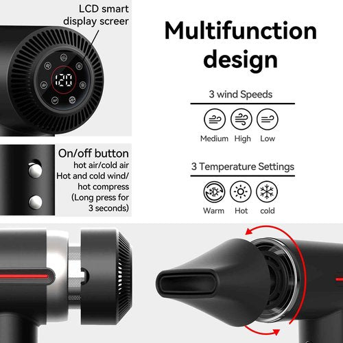 LESCOLTON Hair Dryer, Ionic Hair Dryer 110,000 RPM Brushless Motor 1400W Powerful High Speed, Diffuser & LCD Display, 3 Speeds for Fast Drying, Low Noise, Lightweight,Self Clean (Black)
