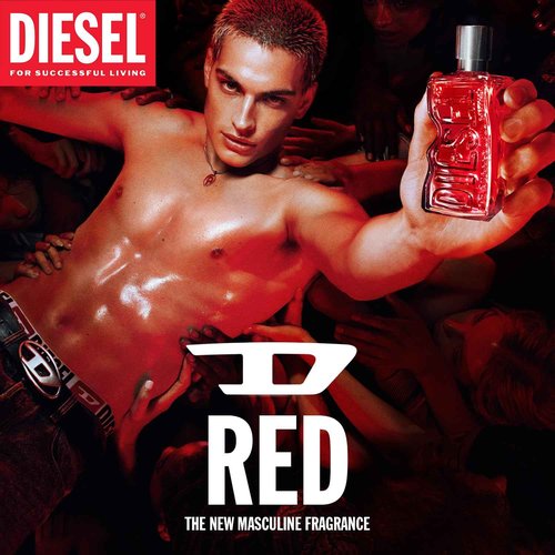 Diesel D RED Eau de Parfum Spray Cologne for Men, Fougere, Notes of Red Grapefruit and Sandal Wood, 3.4 Fl Oz