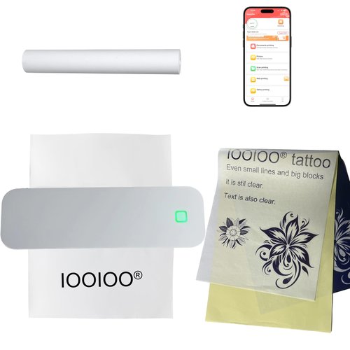 IOOIOO D210 Portable Printer, Wireless Inkless Bluetooth Thermal Printer for Tattoo Stencil Transfer Paper, for 8.5 x 11 Letter, A4 Rolled & Folded Thermal Paper (White, Without Carrying Case)