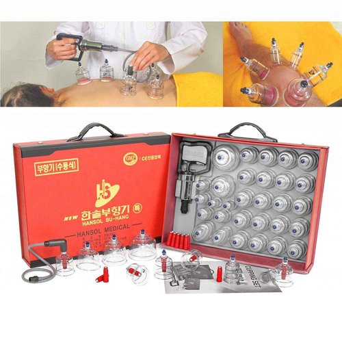 new Hansol Professional Cupping Therapy Equipment 30 Cups Set with pumping handle and Extension Tube