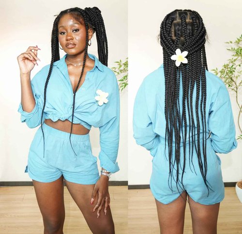 JALIZA 36" Knotless Jumbo Box Braided Wig for Black Women – 24 Strands, 360° Swiss HD Full Lace, Human Baby Hair, Lightweight Synthetic Braids