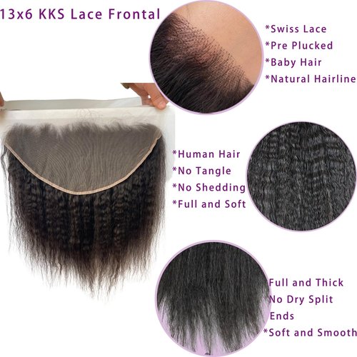 Voloria 13x6 Kinky Straight Closures Ear To Ear Free Part Brazilian Remy Virgin Human Hair with Baby Hair Invisible Knots Natural Color 14INCH