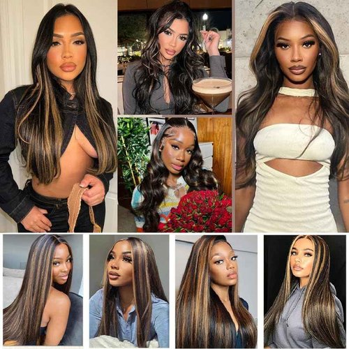 Ombre Lace Front Wig Human Hair 22 Inch 180% Density FB/30 13x4 Full Frontal Hd Transparent Lace Straight Lace Front Wig Human Hair Colored Wigs For Black Women Frontal Highlight Wig Human Hair