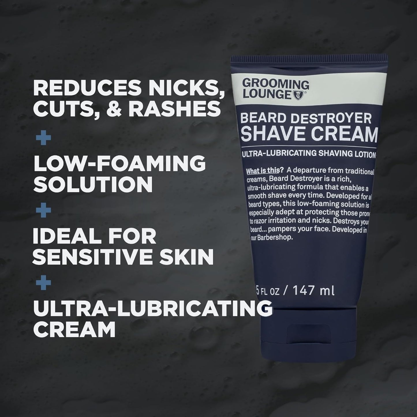 Grooming Lounge Beard Destroyer Shave Cream for Men - Bump, Irritation & Razor Burn Free Shaving Cream Sensitive Skin, Men Beard Care - Soft, Smooth, Easy Glide Low Shaving Foam Lather Formula, 3-Pack