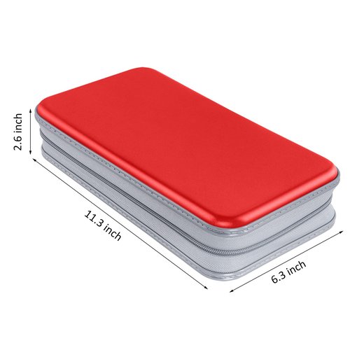 CD Case, Siveit DVD Case Holder 96 Capacity Hard Plastic CD DVD Disc Cases Storage Binder Wallet for Car Home Office Travel (Red)