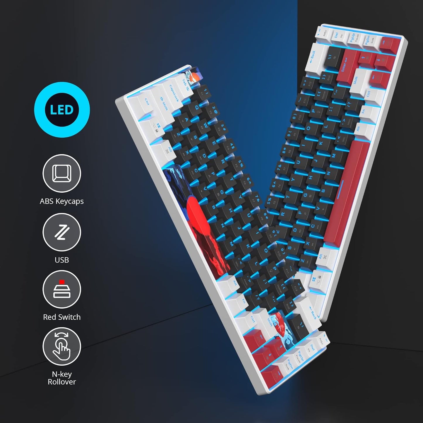 60 Percent Gaming Keyboard 61 Keys Wired Mechanical Keyboard Ultra Compact Key Board Red Switch LED Backlit for Windows Laptop Gamer
