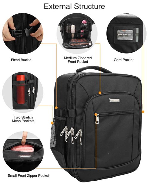 TANTO Makeup Backpack Makeup Artist Bag Professional Extra Large Cosmetic Bags Travel Train Case Storage Organizer Double-Layer Cosmetic Case with 4 Pouch and Brush Organizer (Black, two piece)