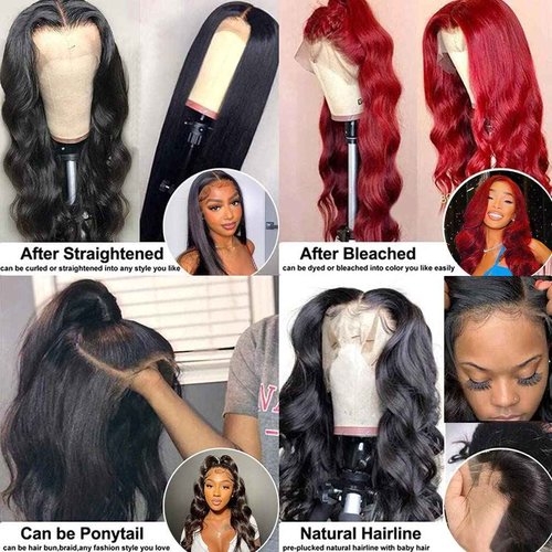Body Wave Lace Front Wigs Human Hair 13x4 HD Transparent Lace Frontal Wigs Human Hair for Women Brazilian Virgin 200% Density Glueless Wigs Human Hair Pre Plucked with Baby Hair Natural Black 24 Inch