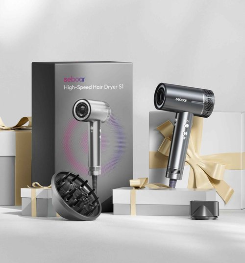 seboar High-Speed Ionic Hair Dryer with Diffuser, Professional LCD Display Thermo-Control Blow Dryer, 1500W Fast Dry, 500 Million Negative Hairdryer, Low Noise, Lightweight for Travel Home Salon