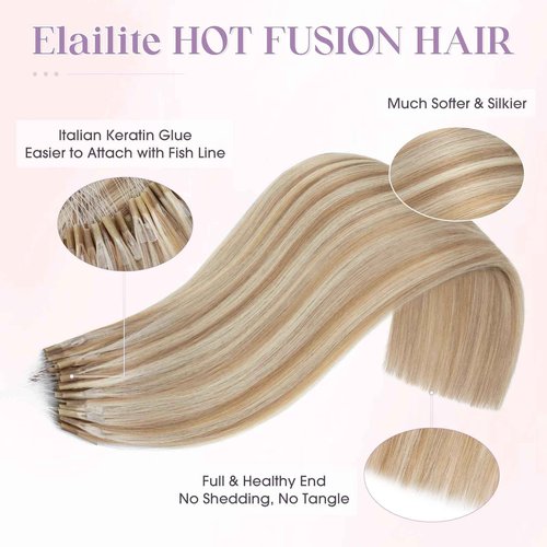 Elailite K Tip Hair Extensions Human Hair Real Remy Hair Golden Brown & Bleach Blonde 18 Inch U Tip Ktip Utip Keratin Bond Hot Fusion Pre Bonded Hair Extensions for Women 50G 50Strands