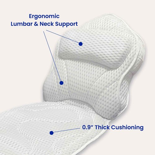 Tevanas Bath Pillows for Tub Full Body, Large Mesh tub Pillow for Bathtub for Head, Neck and Back Support with Laundry Bag and Hanger for Quick Drying White