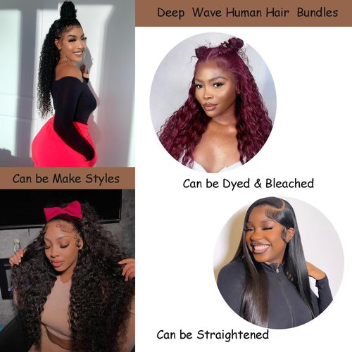 Brazilian Human Hair Bundles 18 20 22 Inch Deep Wave Bundles Human Hair 12A Deep Curly Wave 100% Unprocessed Virgin Hair Weave 3 Bundles Deals Human Hair