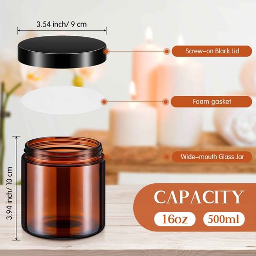 Norme 24 Pieces 16 oz Glass Jars with Lids Empty Storage Containers Leakproof Candle Jars Round Cosmetic Jars for Storing Lotions Powder Ointments Candle Making (Amber)