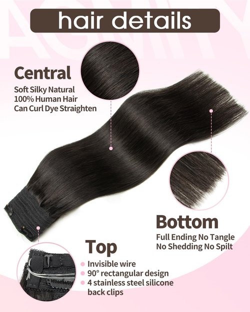 AGMITY Wire Hair Extensions Real Human Hair Darkest Brown 100g invisible Removable Thick Straight Fishing Line One Piece Clip in Extensions Human Hair(20 Inch #2 Darkest Brown）