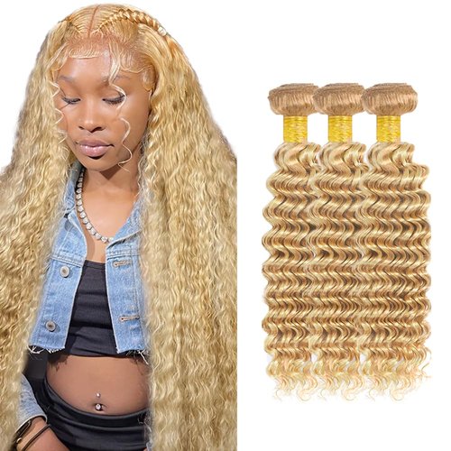 613 Human Hair Bundles Blonde Deep Wave Bundle 613/27 Human Hair Bundle 20 22 24 inch Honey Blonde 3 Bundles 300g