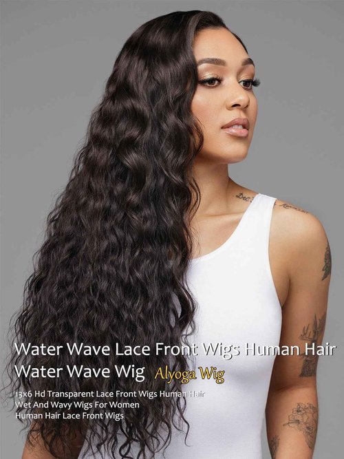 ALYOGA 13x6 Water Wave Lace Front Wigs Human Hair 180 Density Pre Plucked with Baby Hair Water Wave Wigs for Women Glueless Natural Color 22 inch
