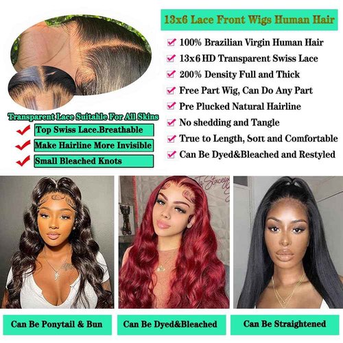 Fongly Body Wave Lace Front Wigs Human Hair 13x6 Lace Front Wigs Human Hair 200% Density 26 Inch 13x6 HD Lace Frontal HumanHair Wigs for Black Women With BabyHair