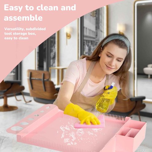 LKT COBTAC Extension Salon Tray Hair Extension Cart Tray Pink Multi-Function Extensions Rolling Tray with Blow Dryer Holder and Storage Platform