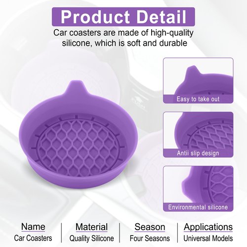 SINGARO Car Cup Holder Coaster, Silicone Cup Holder Insert, Universal Non-Slip Cup Holders, Car Accessories Interior for Women and Man 4 Pack Light Purple