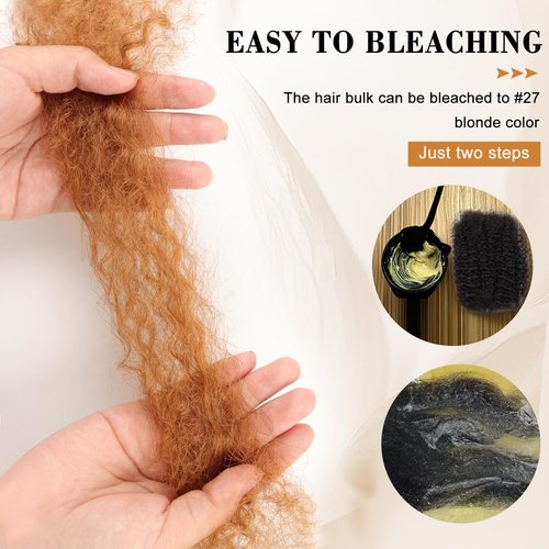 Afro Kinky Bulk Human Hair 14 Inch 30g/Pack 3 Packs for Dreadlock Extensions, Braiding, Twist – Kinky Curly Bulk Human Hair for Loc Repair, Natural Afro Texture Hair for Black Women & Men